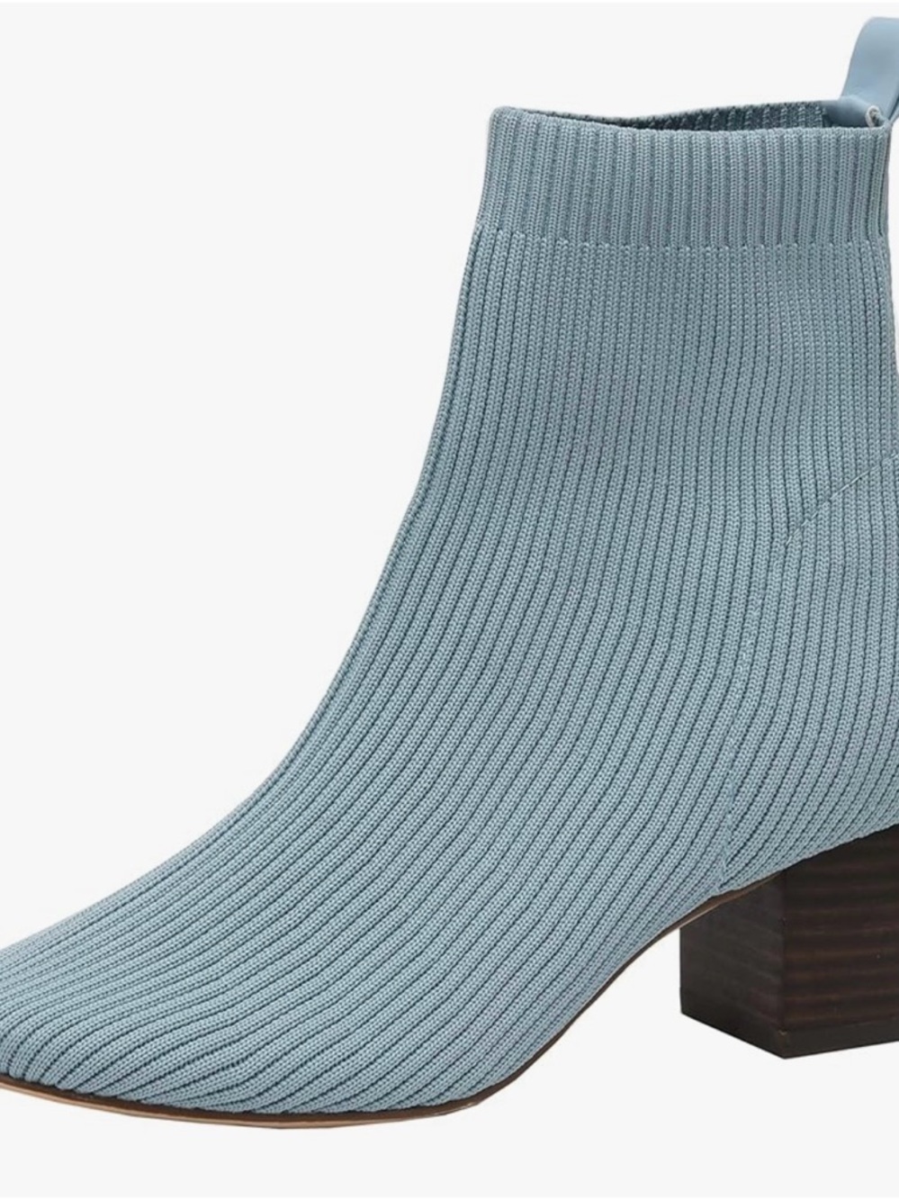 Light Blue Knit Sock Ankle Bootie with Block Heel